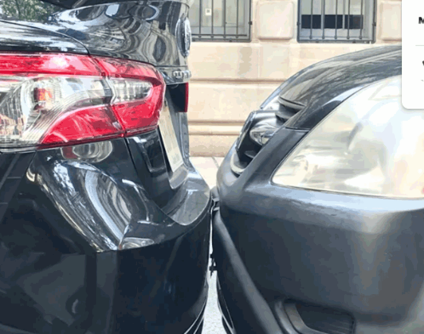 Man oblivious of parking lot fender bender