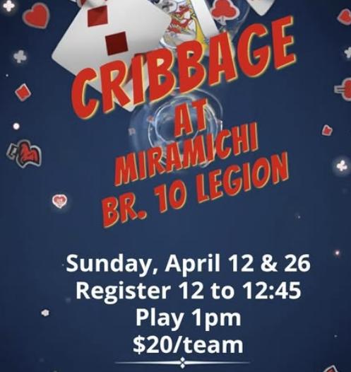 April 26:  Cribbage Tournament at Legion 10