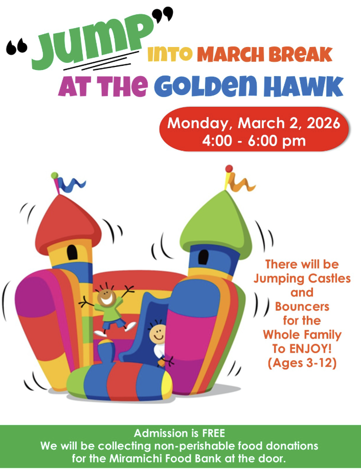 March 2 - 5:  March Break fun - bouncy castles, floor hockey, swimming