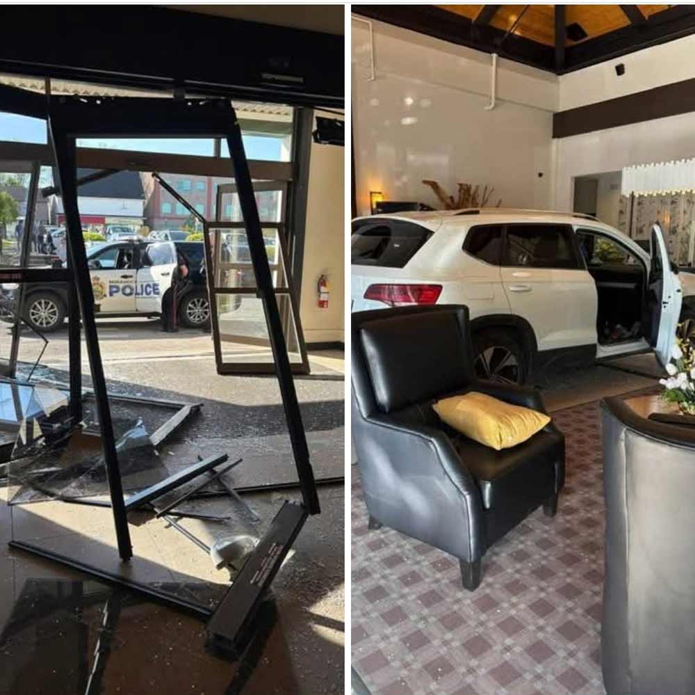 Car drives through front doors of Rodd Hotel