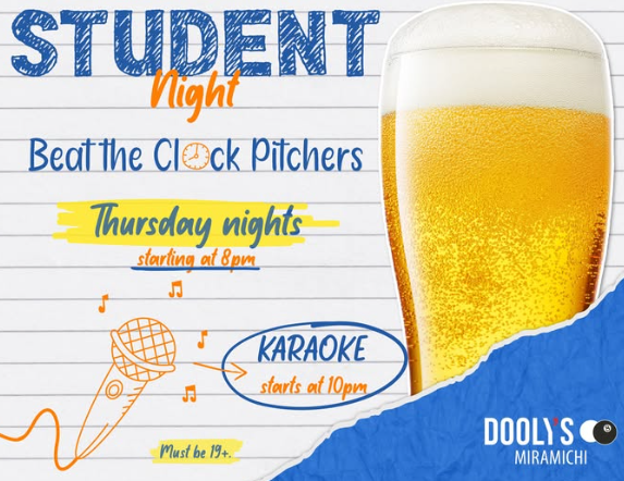 Thursday, Oct 9th: Student night with Karaoke at Dooley's